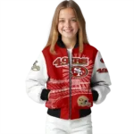 personalized san francisco 49ers ferris arena red white bomber jacket best selling