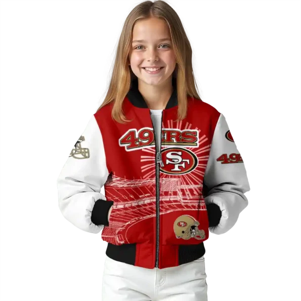 personalized san francisco 49ers ferris arena red white bomber jacket top rated
