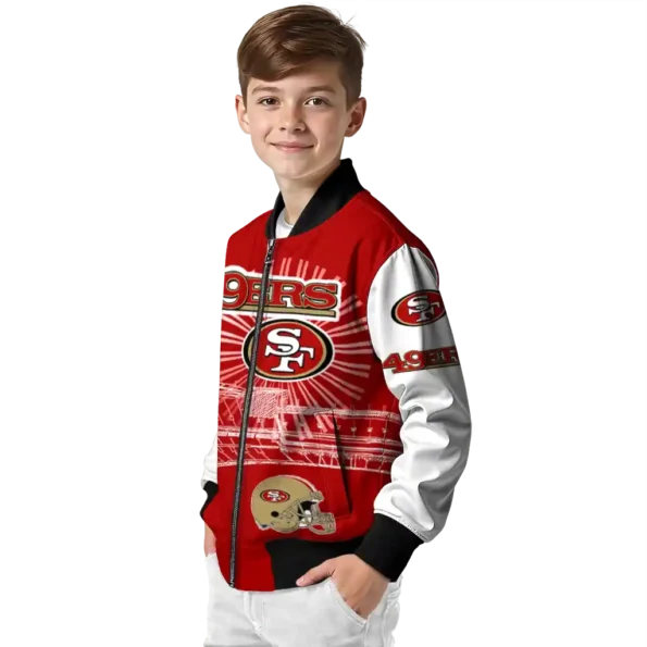 personalized san francisco 49ers ferris arena red white bomber jacket trendy