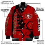 personalized san francisco 49ers hexagon cluster red black varsity jacket best selling