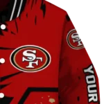 personalized san francisco 49ers hexagon cluster red black varsity jacket best selling