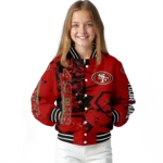 personalized san francisco 49ers hexagon cluster red black varsity jacket best selling