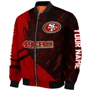 personalized san francisco 49ers hexagon mesh red black bomber jacket best selling