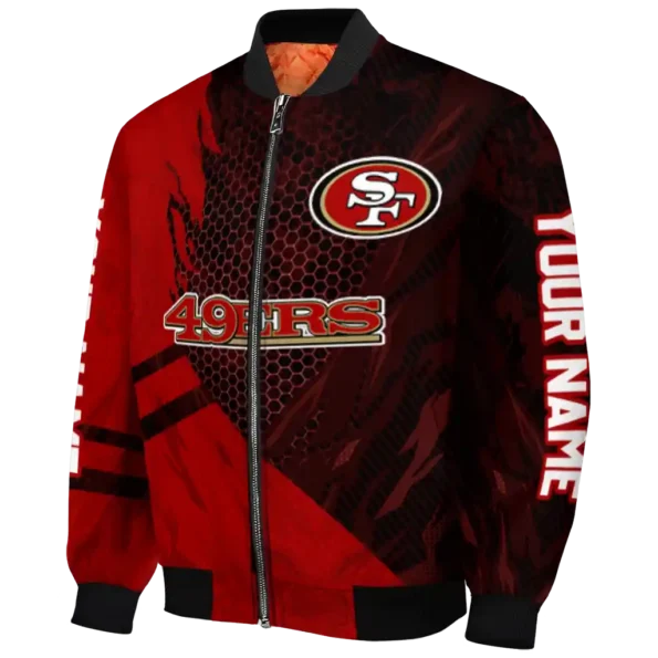 personalized san francisco 49ers hexagon mesh red black bomber jacket best selling
