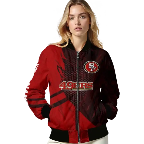 personalized san francisco 49ers hexagon mesh red black bomber jacket latest model
