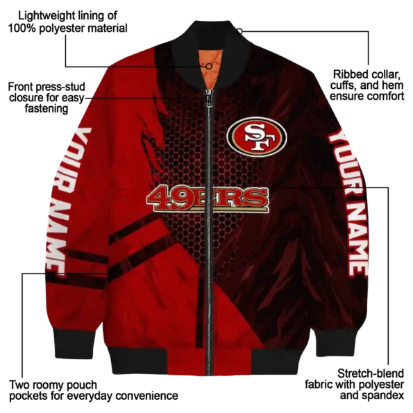 personalized san francisco 49ers hexagon mesh red black bomber jacket new arrival