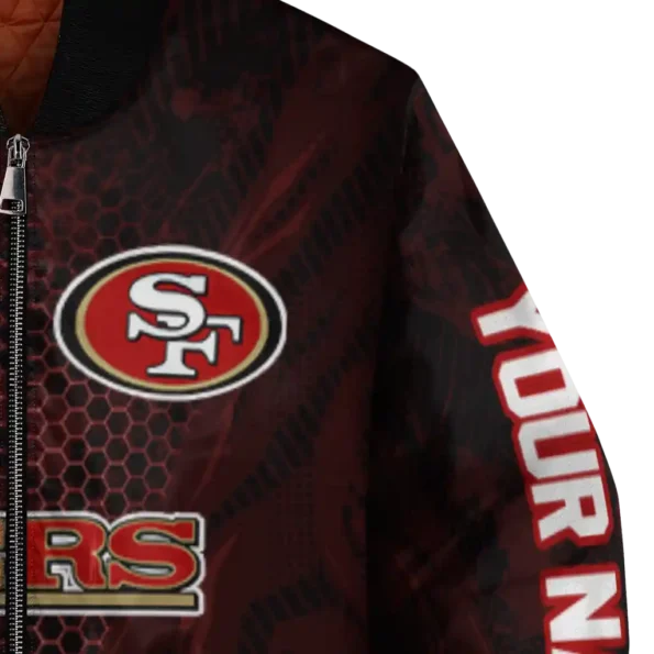 personalized san francisco 49ers hexagon mesh red black bomber jacket premium grade