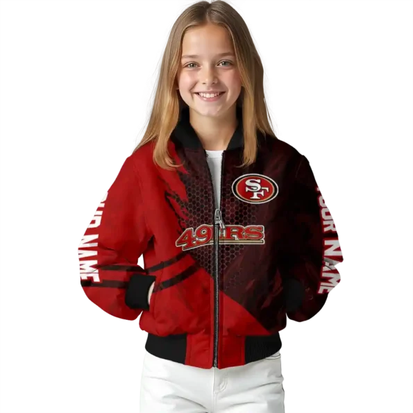 personalized san francisco 49ers hexagon mesh red black bomber jacket top rated
