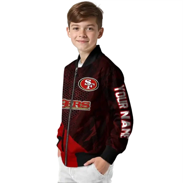 personalized san francisco 49ers hexagon mesh red black bomber jacket trendy