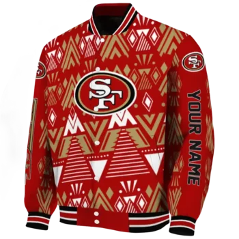 personalized san francisco 49ers pyramid shapes red varsity jacket best selling