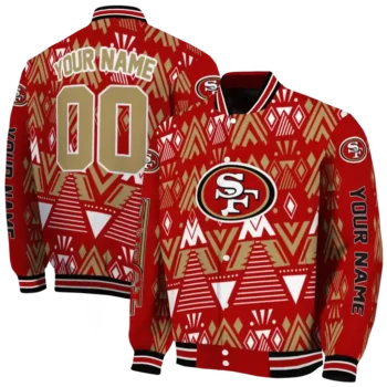 personalized san francisco 49ers pyramid shapes red varsity jacket fashion forward