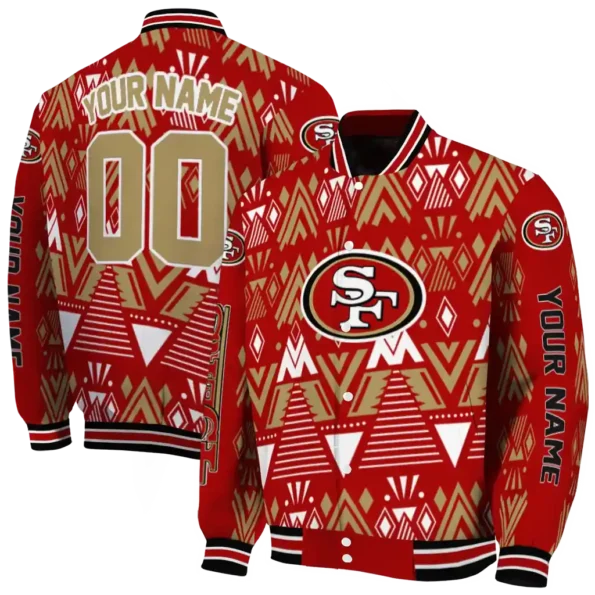 personalized san francisco 49ers pyramid shapes red varsity jacket fashion forward