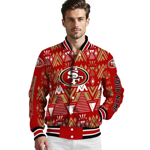 personalized san francisco 49ers pyramid shapes red varsity jacket high quality
