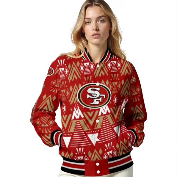 personalized san francisco 49ers pyramid shapes red varsity jacket latest model