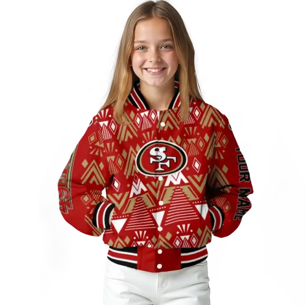 personalized san francisco 49ers pyramid shapes red varsity jacket top rated