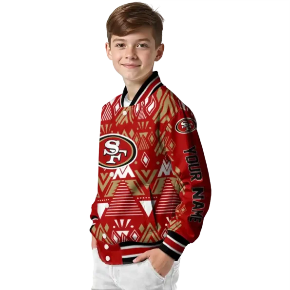 personalized san francisco 49ers pyramid shapes red varsity jacket trendy
