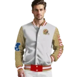 personalized san francisco 49ers speckled arms red gray varsity jacket best selling