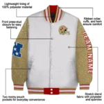 personalized san francisco 49ers speckled arms red gray varsity jacket best selling