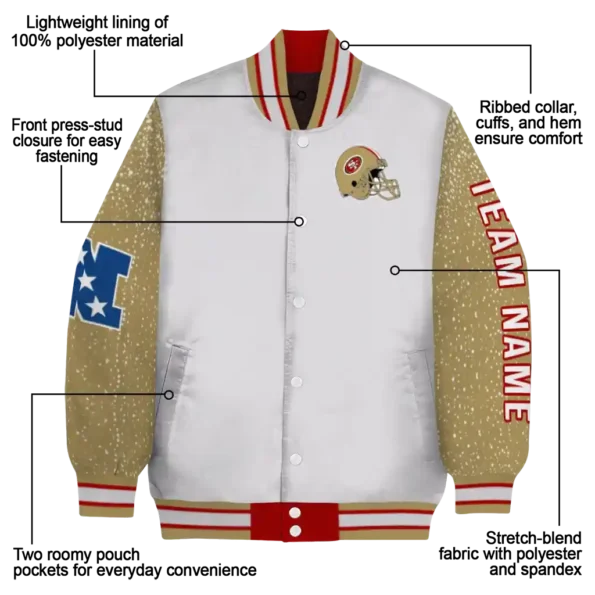personalized san francisco 49ers speckled arms red gray varsity jacket new arrival