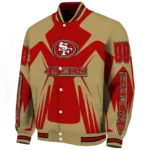 personalized san francisco 49ers spider mark red tan crocs varsity jacket best selling