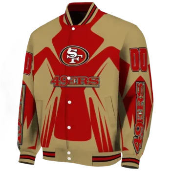 personalized san francisco 49ers spider mark red tan crocs varsity jacket best selling