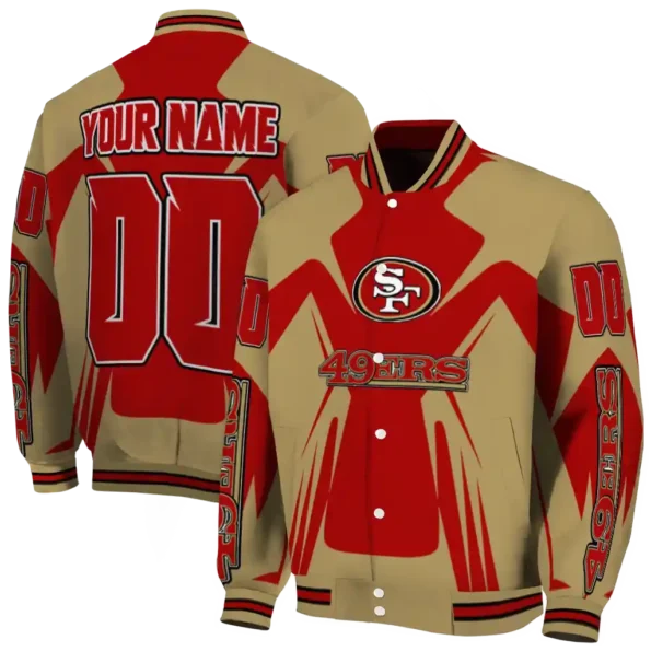 personalized san francisco 49ers spider mark red tan crocs varsity jacket fashion forward