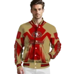 personalized san francisco 49ers spider mark red tan crocs varsity jacket best selling