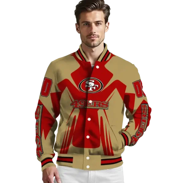 personalized san francisco 49ers spider mark red tan crocs varsity jacket high quality