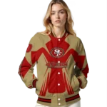 personalized san francisco 49ers spider mark red tan crocs varsity jacket best selling