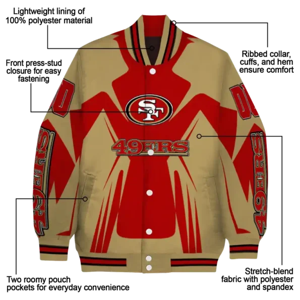 personalized san francisco 49ers spider mark red tan crocs varsity jacket new arrival