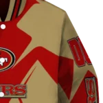 personalized san francisco 49ers spider mark red tan crocs varsity jacket best selling