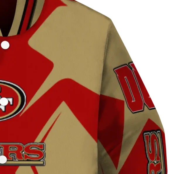 personalized san francisco 49ers spider mark red tan crocs varsity jacket premium grade