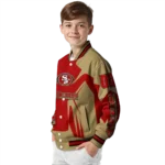 personalized san francisco 49ers spider mark red tan crocs varsity jacket best selling