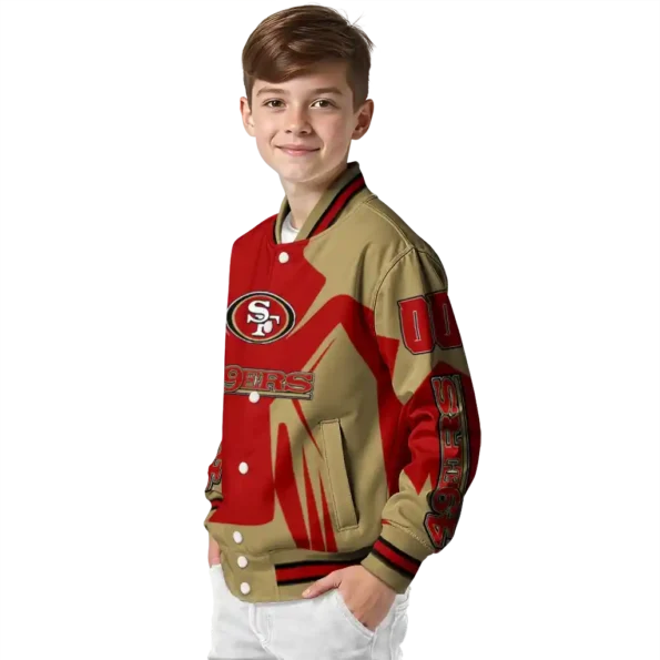 personalized san francisco 49ers spider mark red tan crocs varsity jacket trendy