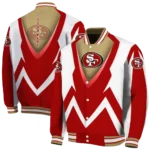 personalized san francisco 49ers v stripes red white varsity jacket best selling