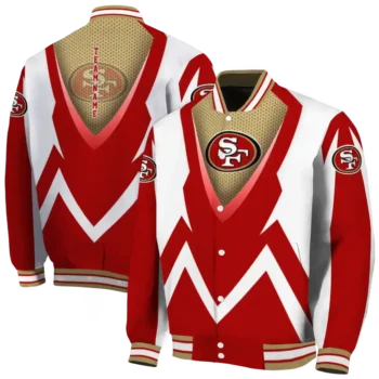 personalized san francisco 49ers v stripes red white varsity jacket fashion forward