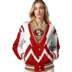 personalized san francisco 49ers v stripes red white varsity jacket best selling