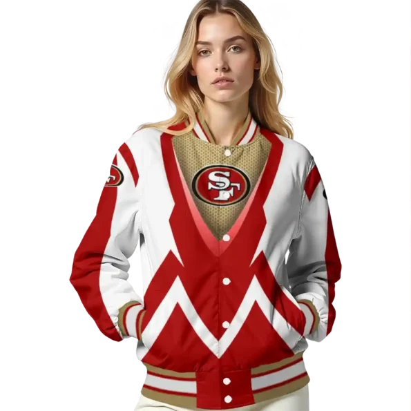 personalized san francisco 49ers v stripes red white varsity jacket latest model