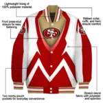 personalized san francisco 49ers v stripes red white varsity jacket best selling