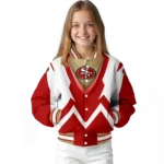 personalized san francisco 49ers v stripes red white varsity jacket best selling