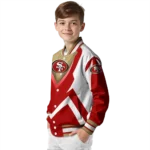 personalized san francisco 49ers v stripes red white varsity jacket best selling