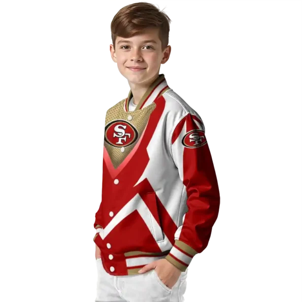 personalized san francisco 49ers v stripes red white varsity jacket trendy