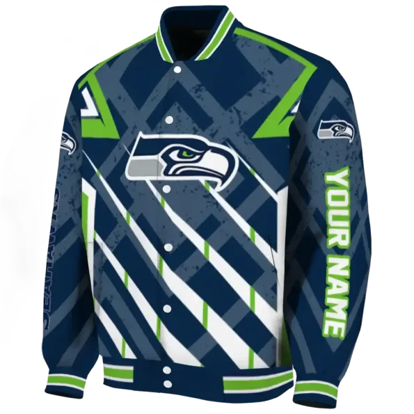 personalized seattle seahawks chevron angles blue varsity jacket best selling