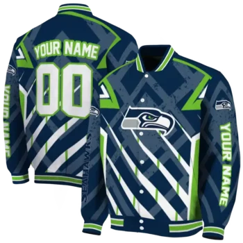 personalized seattle seahawks chevron angles blue varsity jacket fashion forward