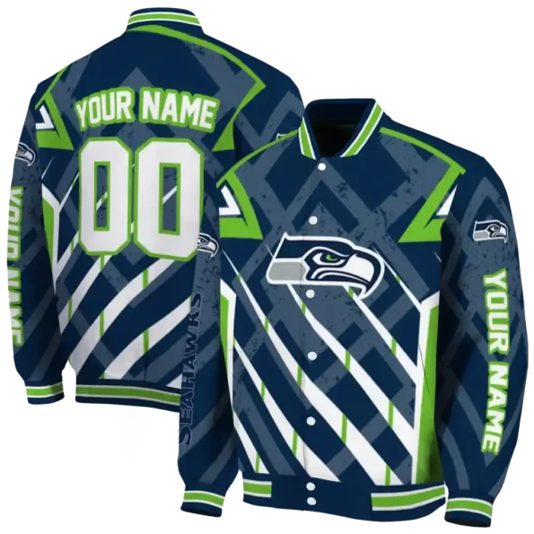 personalized seattle seahawks chevron angles blue varsity jacket fashion forward