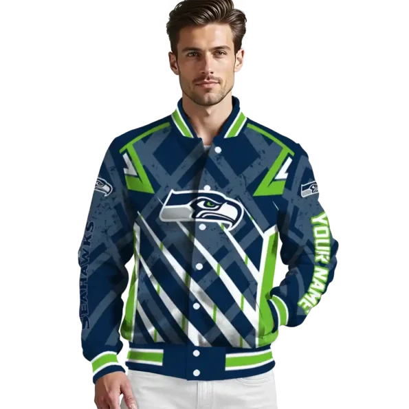 personalized seattle seahawks chevron angles blue varsity jacket high quality