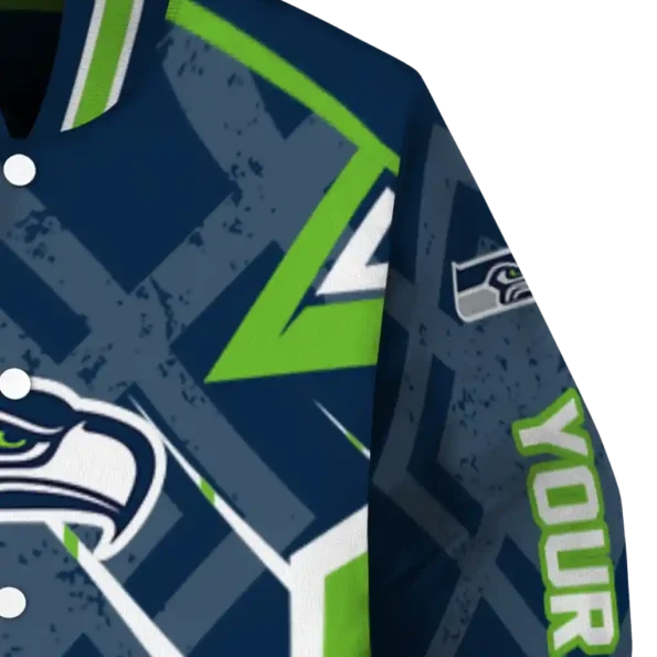 personalized seattle seahawks chevron angles blue varsity jacket premium grade
