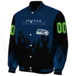 personalized seattle seahawks flame border blue black varsity jacket best selling
