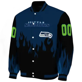 personalized seattle seahawks flame border blue black varsity jacket best selling