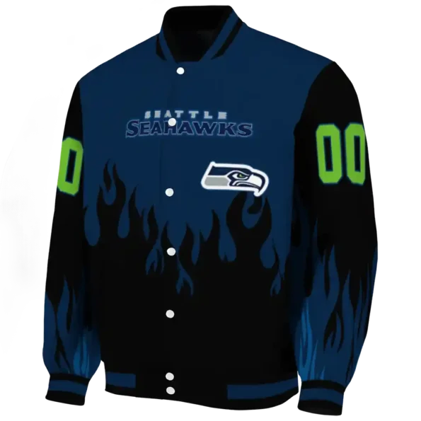personalized seattle seahawks flame border blue black varsity jacket best selling